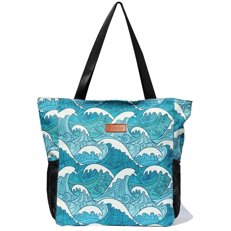 ESVAN Original Floral Water Resistant Large Tote Bag Shoulder Bag for Gym Beach Travel Daily Bags Upgraded ([X] Wave) - Image 3